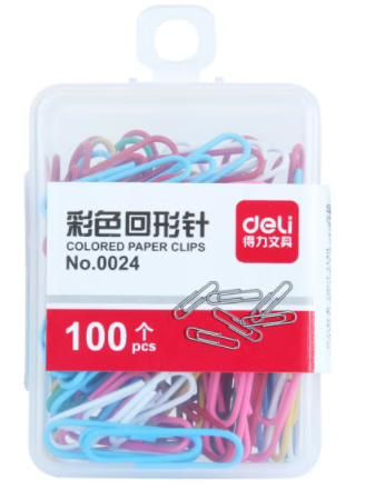 得力（deli）0024 彩色回形针 多色混合 办公用品 100枚/盒 10盒装 10盒起售