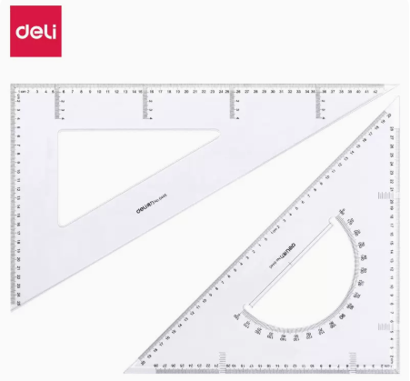 得力(deli)43cm三角板2件套 教学透明塑料三角尺 制图三角板 大绘图三角板尺子套装 学生文具 6445