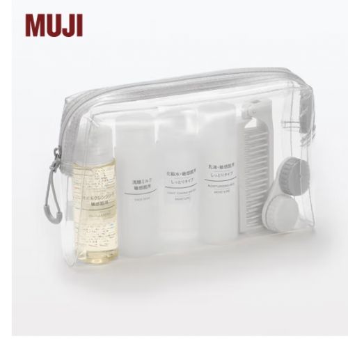 MUJI PU透明收纳包 带立侧边 化妆袋 便携化妆包 OHG75A3S 带立侧边12*18.5*4cm